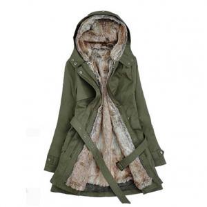 Thicken Fleece Faux Fur Warm Winter Coat Hood..