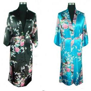 Oriental Kimono Printed Silk Robe -..
