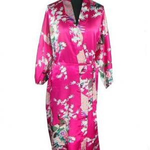 Oriental Kimono Printed Silk Robe -..