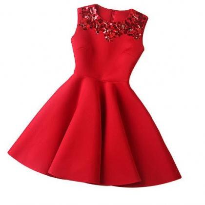  Luxury Red Sequined Sleeveless Dre..