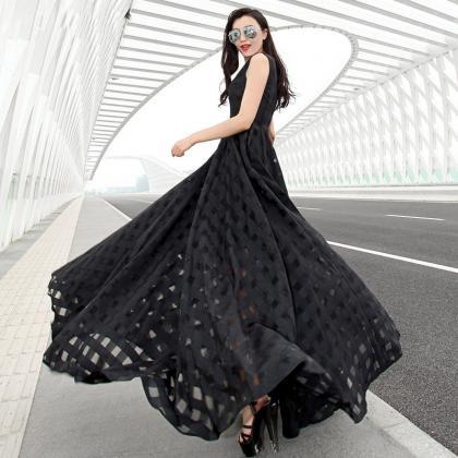 Elegant Long Black Sexy Dress - Size Xs Thru 7xl