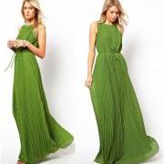 Pleated Citrus Lime Green Maxi Dress (available in 4 sizes)