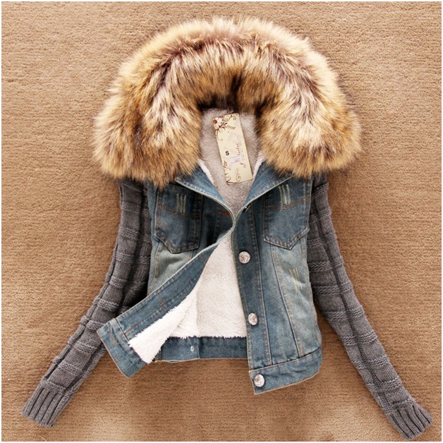 Autumn/Winter Wool Denim Women Outerwear/Jacket With Fur Collar (Available In Sizes S To 4XL)