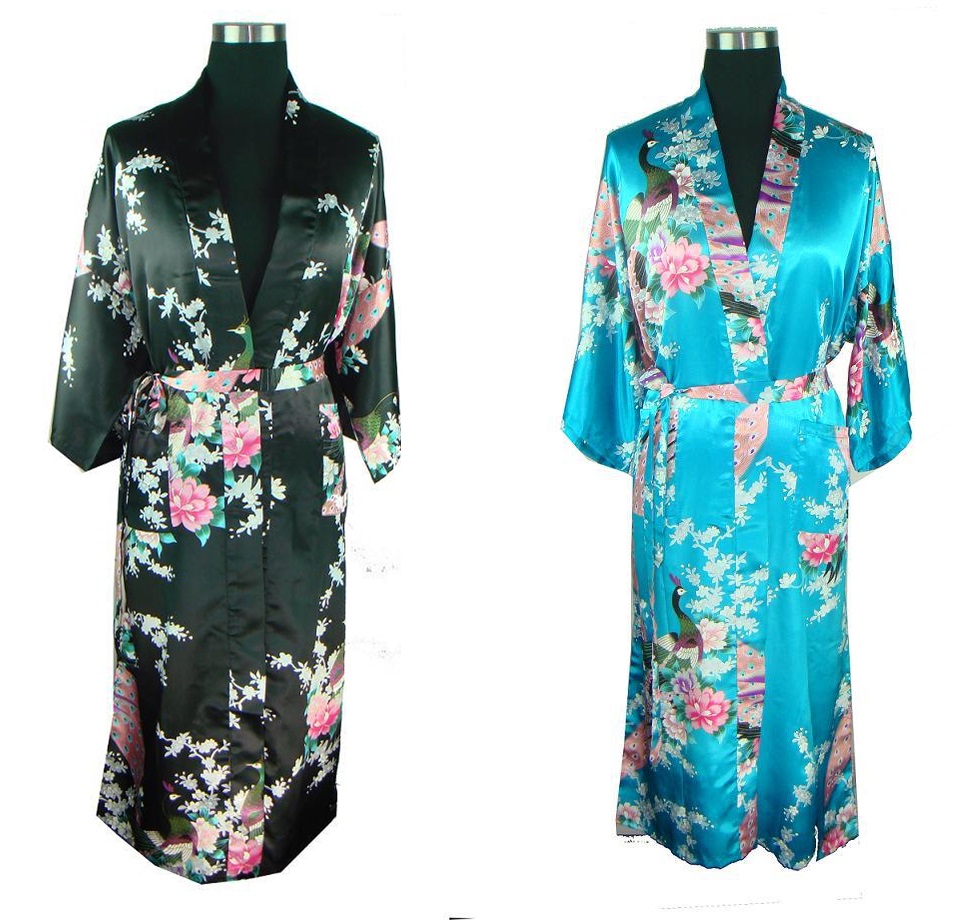 Oriental Kimono Printed Silk Robe - Available In Sz S Thru 3XL