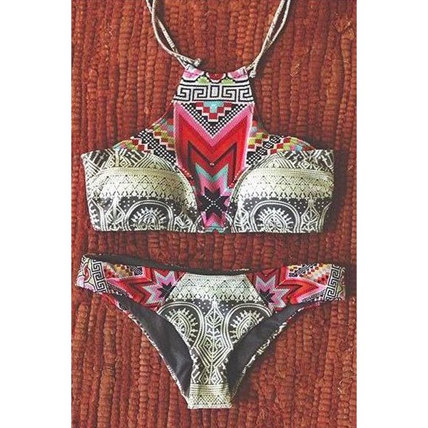 Ethnic Style Halter Geometrical Print Bikini Set For Women