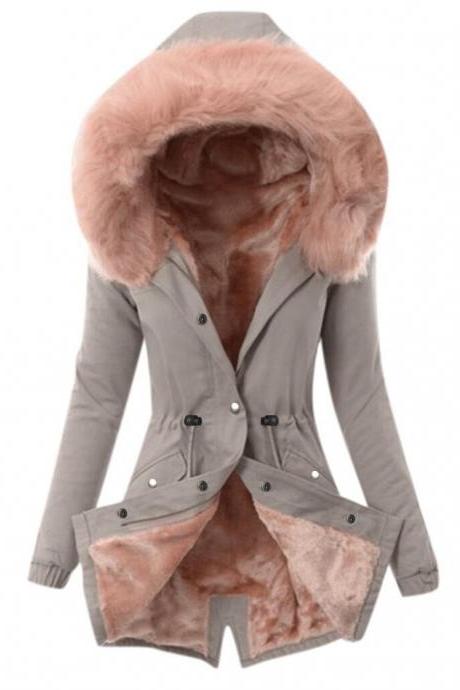 Women's Fur Hoodie Long Length Outercoat - available in 5 colors (plus sizes S to XXXL)