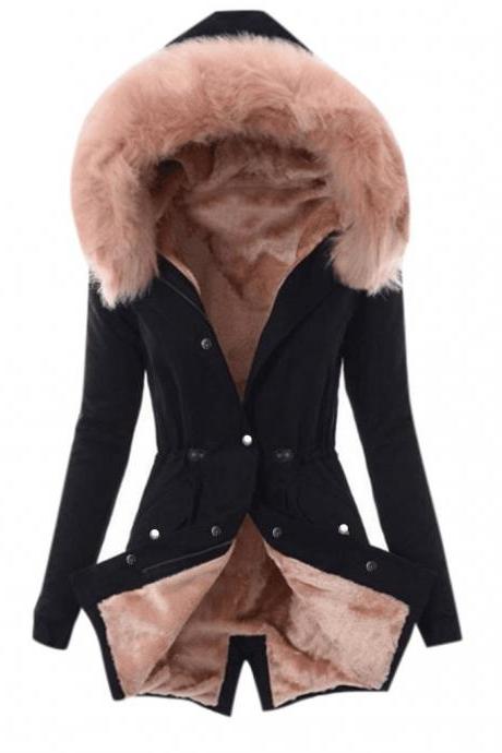 Women's Fur Hoodie Long Length Outercoat - available in 5 colors (plus sizes S to XXXL)