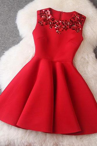  Luxury Red Sequined Sleeveless Dress For Spring/Summer/Autumn 