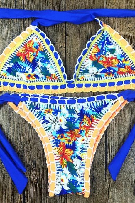 Sexy Halter Handmade Crochet Women's Brazilian Bikini Set - S, M, L