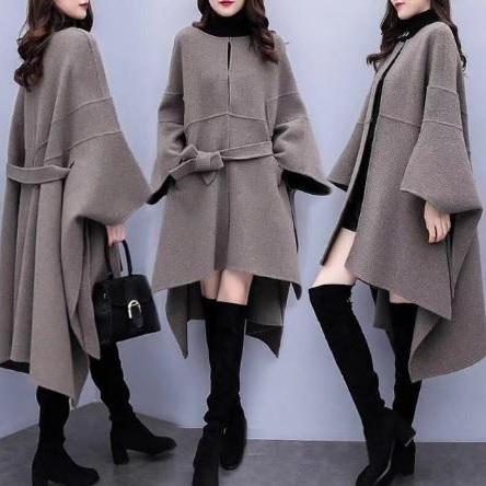 Women's Woolen Coat; Jacket, Batwing Coat, Outerwear (avail in 2 colors) sizes S - 3XL