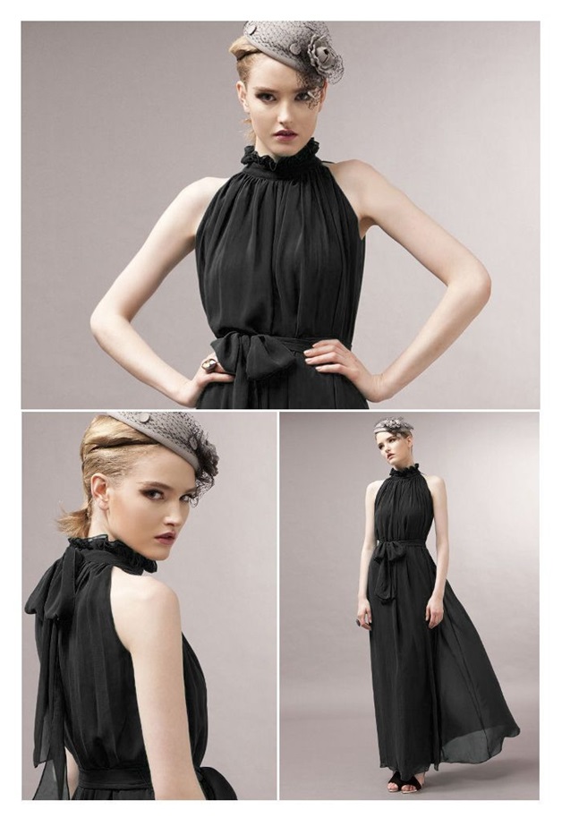 Elegant Chiffon Ruffled Sleeveless Dress In Dark Navy (Free Size Or ...